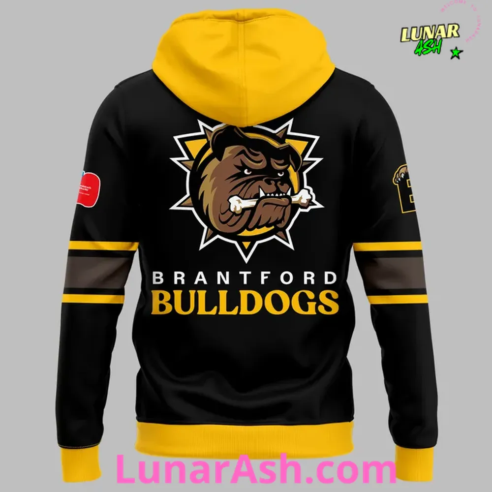 Brantford Bulldogs Black & Gold Official Team 2025 Hoodie Brantford Bulldogs Black & Gold Official Team 2025 Hoodie