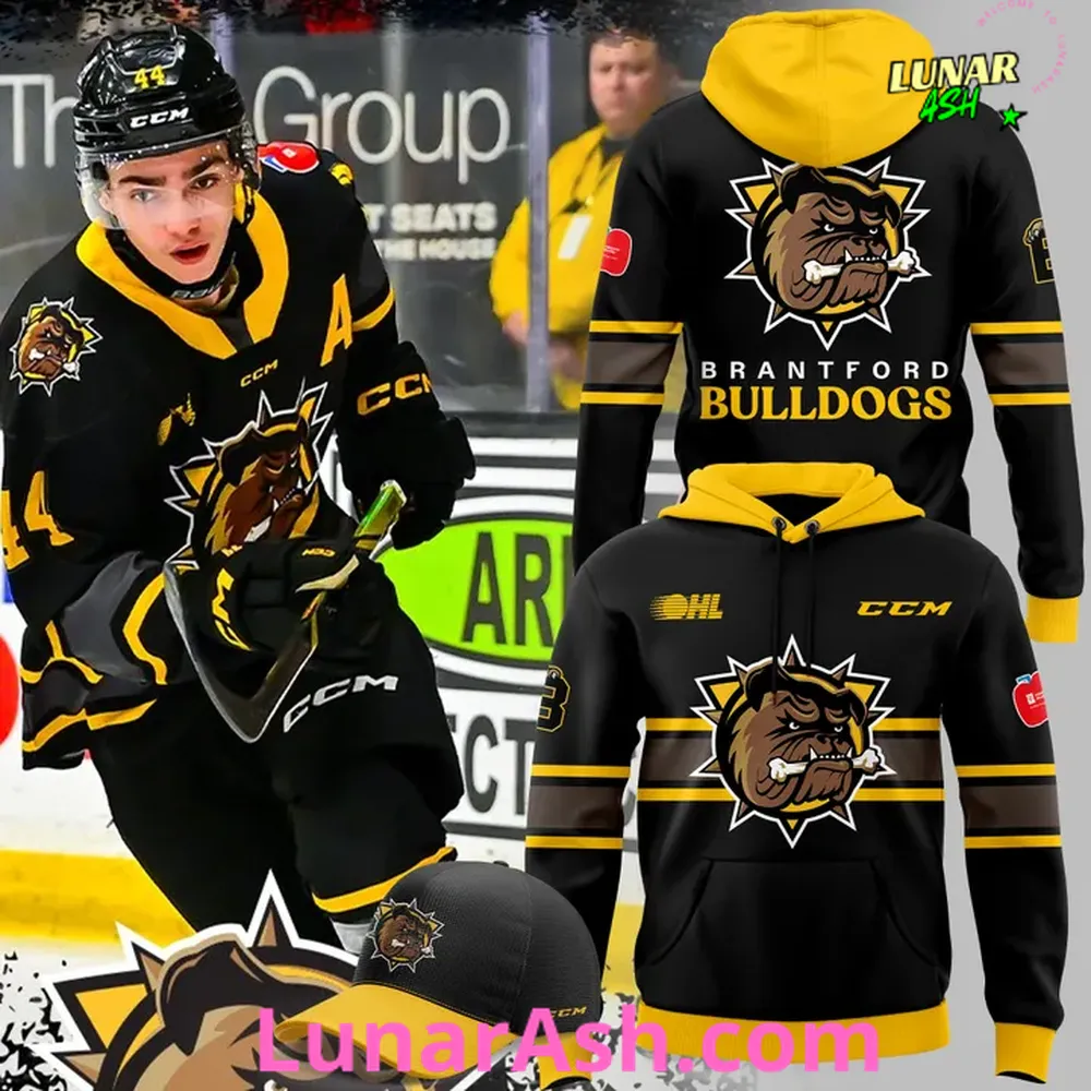 Brantford Bulldogs Black & Gold Official Team 2025 Hoodie Brantford Bulldogs Black & Gold Official Team 2025 Hoodie