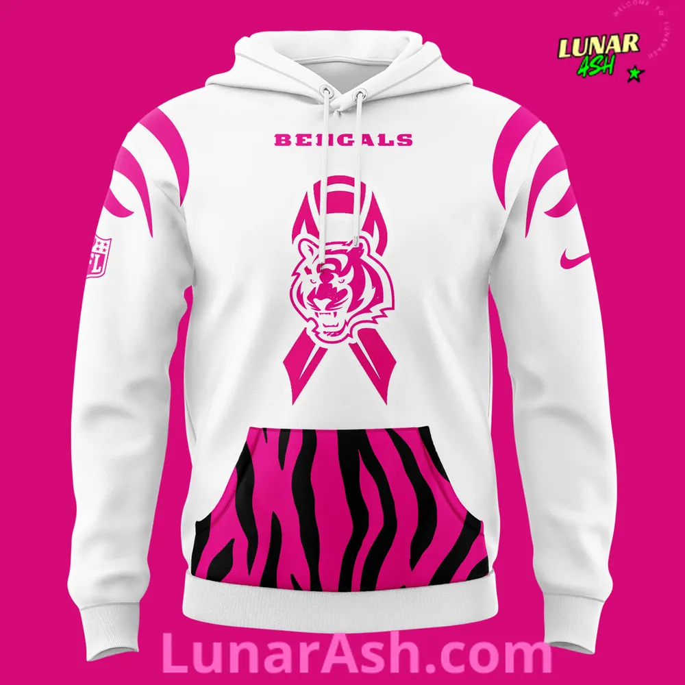 Cincinnati Bengals Breast Cancer 2024 White Hoodie Cincinnati Bengals Breast Cancer 2024 White Hoodie