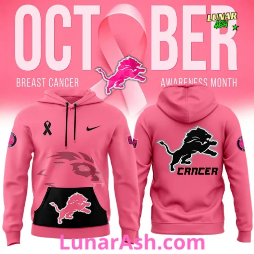 Detroit Lions Women’s Breast Cancer Awareness Month 2024 Pink Hoodie