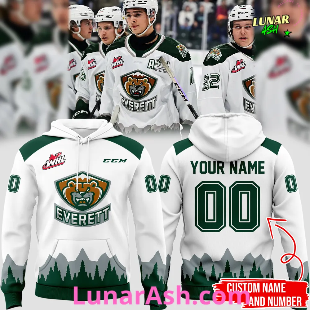 Everett Silvertips Custom 2024 White Hoodie Everett Silvertips Custom 2024 White Hoodie
