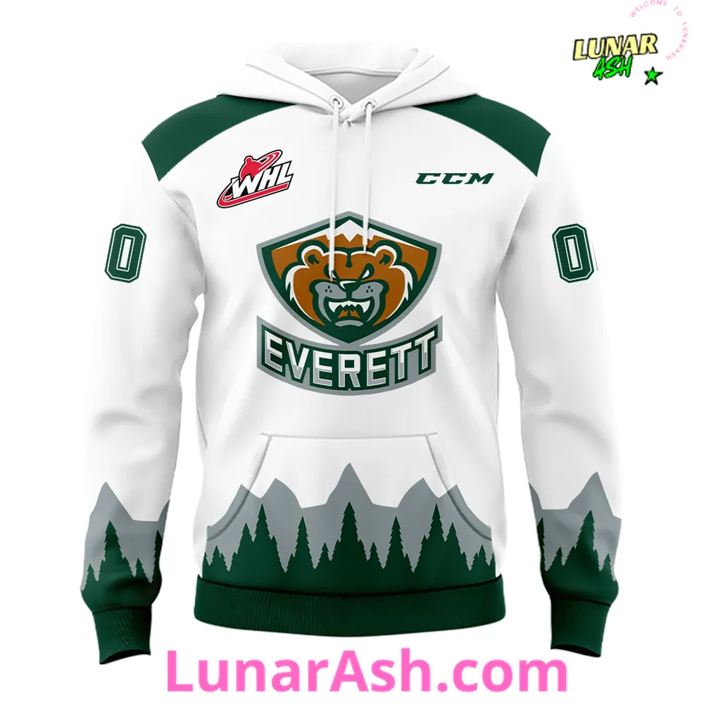 Everett Silvertips Custom 2024 White Hoodie Everett Silvertips Custom 2024 White Hoodie