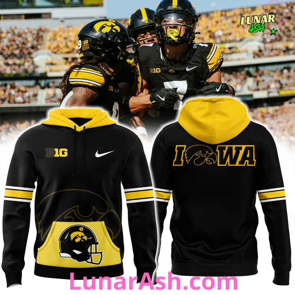 Iowa Hawkeyes Yellow Football 2024 Black Hoodie Iowa Hawkeyes Yellow Football 2024 Black Hoodie