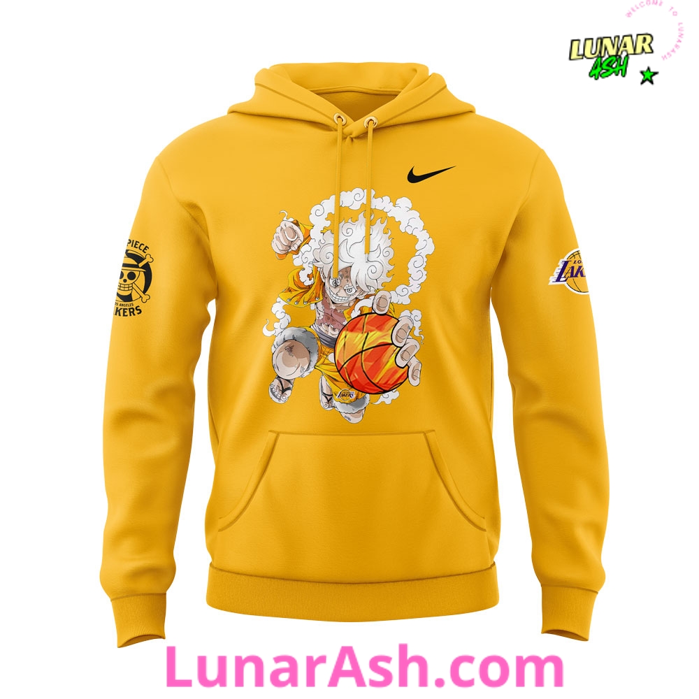 Los Angeles Lakers x One Piece Gear 5 Yellow Special Hoodie Los Angeles Lakers x One Piece Gear 5 Yellow Special Hoodie