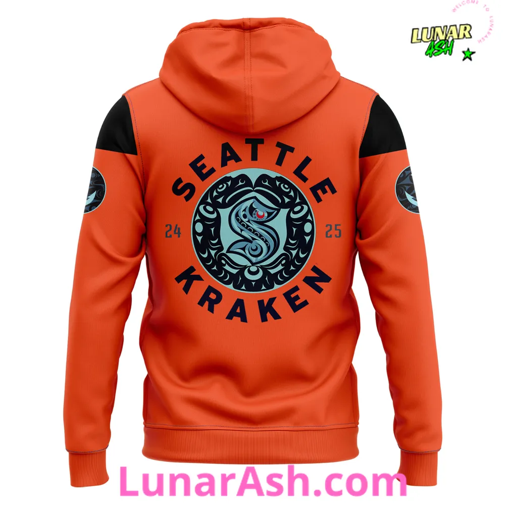 Seattle Kraken Tribal Orange 2025 Limited Edition Hoodie Seattle Kraken Tribal Orange 2025 Limited Edition Hoodie