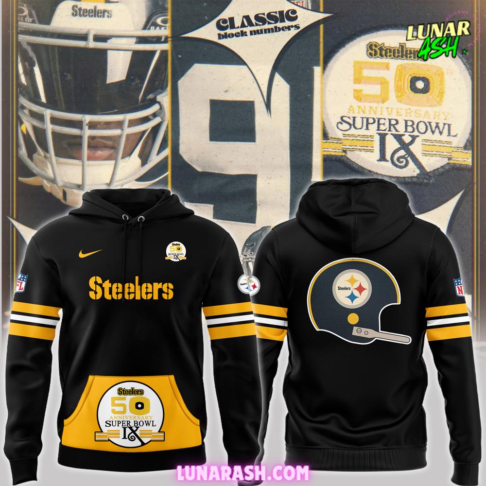 Pittsburgh Steelers 50th Anniversary Super Bowl IX Hoodie Pittsburgh Steelers 50th Anniversary Super Bowl IX Hoodie